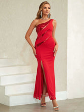 ANGEL FASHIONS Contrast Sequin One Shoulder Split Thigh Dress